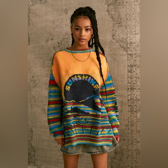 BDG Multicolor Maura Rainbow Knit Sunshine Colorful Oversized Spring Sweater - Picture 12 of 15